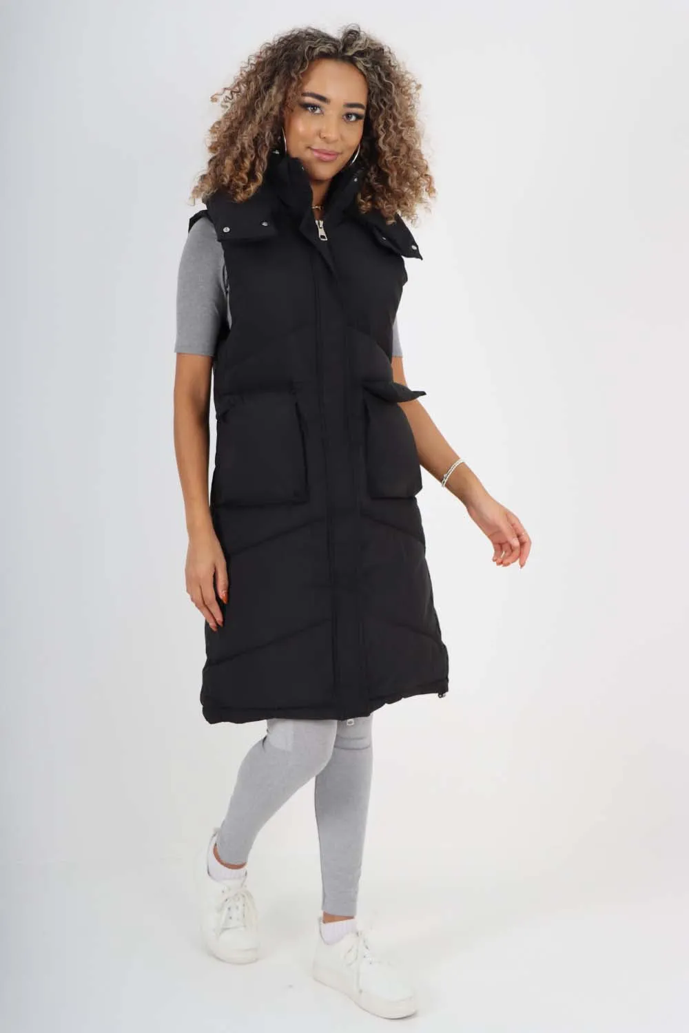 Italian Padded Pockets Hooded Long Gilet