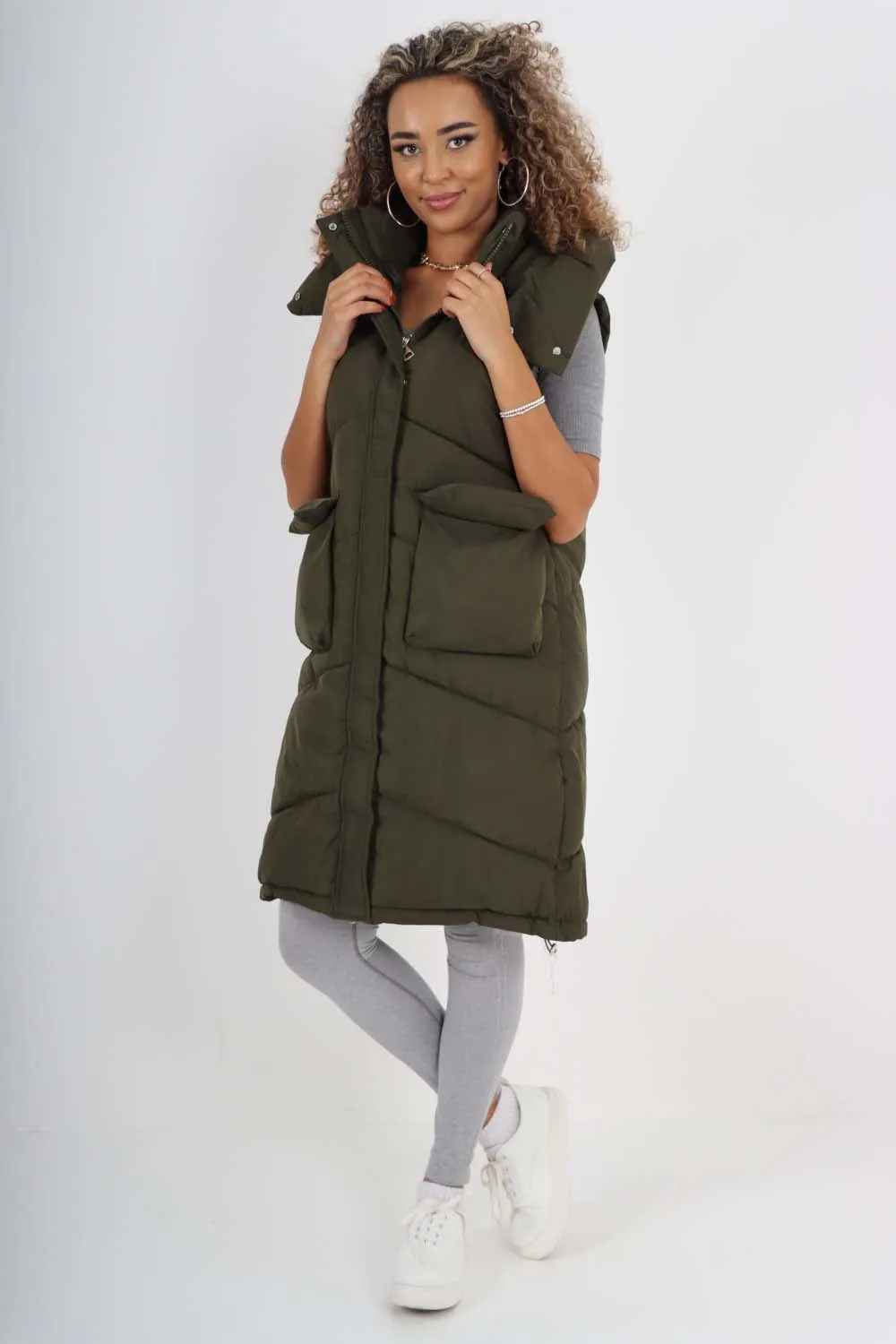 Italian Padded Pockets Hooded Long Gilet