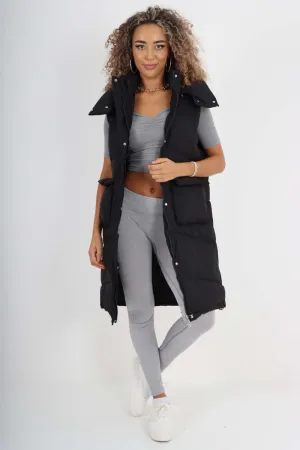 Italian Padded Pockets Hooded Long Gilet