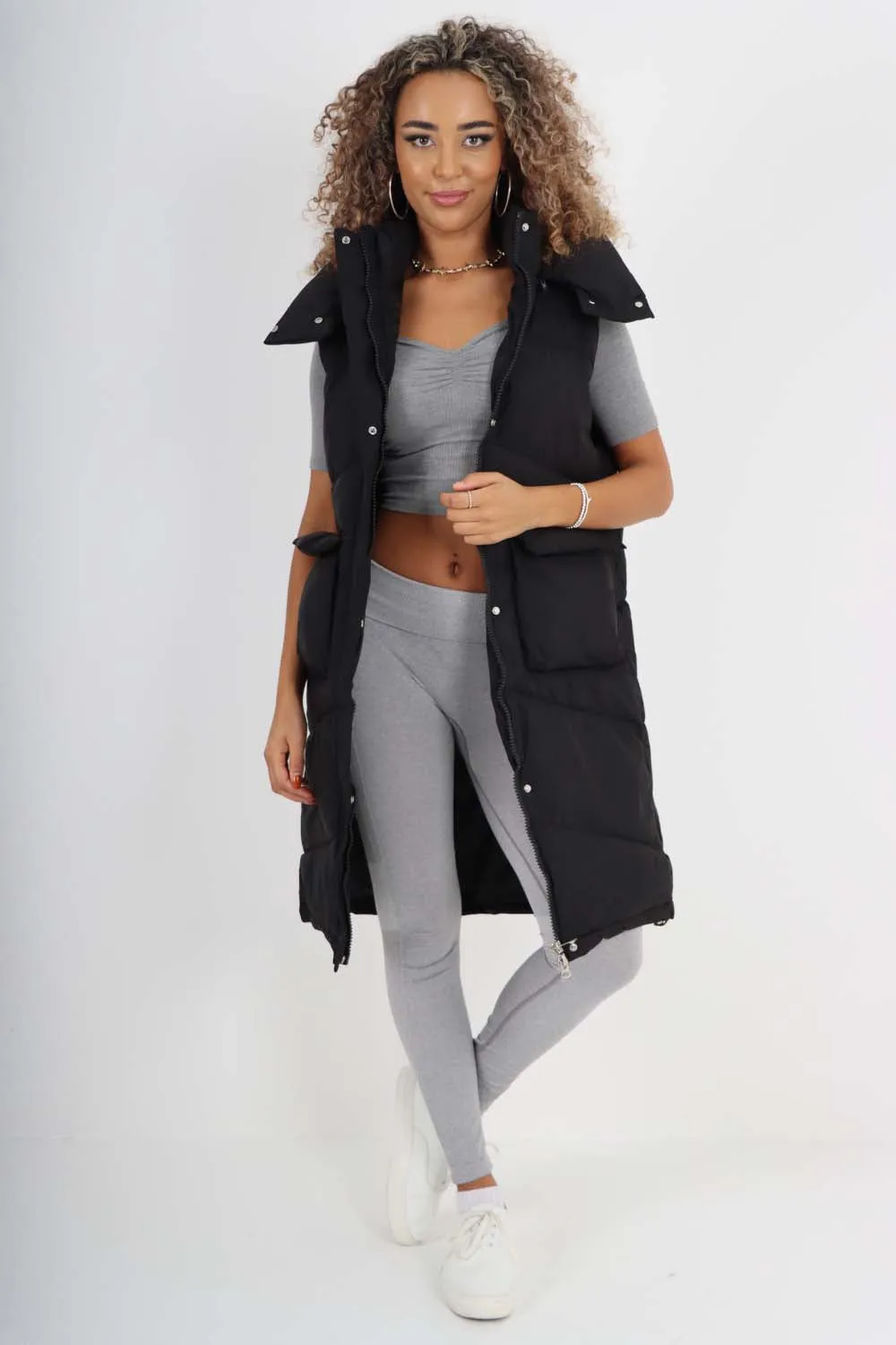 Italian Padded Pockets Hooded Long Gilet