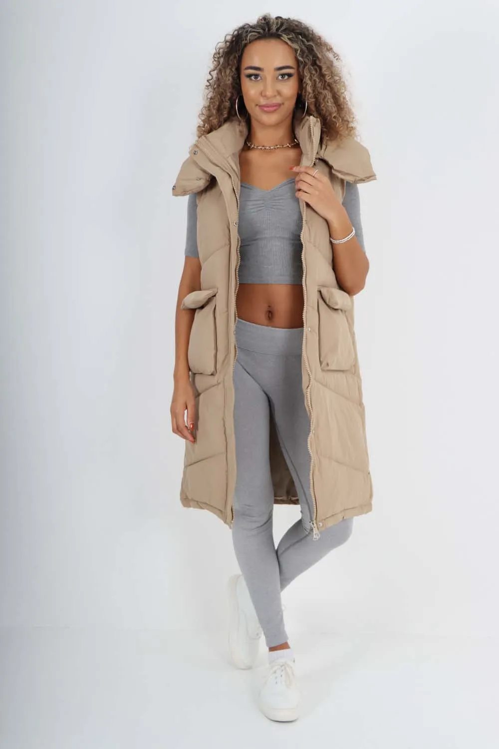 Italian Padded Pockets Hooded Long Gilet