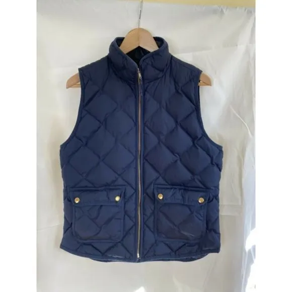 J. Crew Excursion Quilted 70% Down Vest Navy Blue Medium Warm Women's MINT