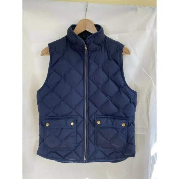 J. Crew Excursion Quilted 70% Down Vest Navy Blue Medium Warm Women's MINT