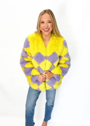 Jayley Faux Fur Delilah Diamond Coat - Yellow