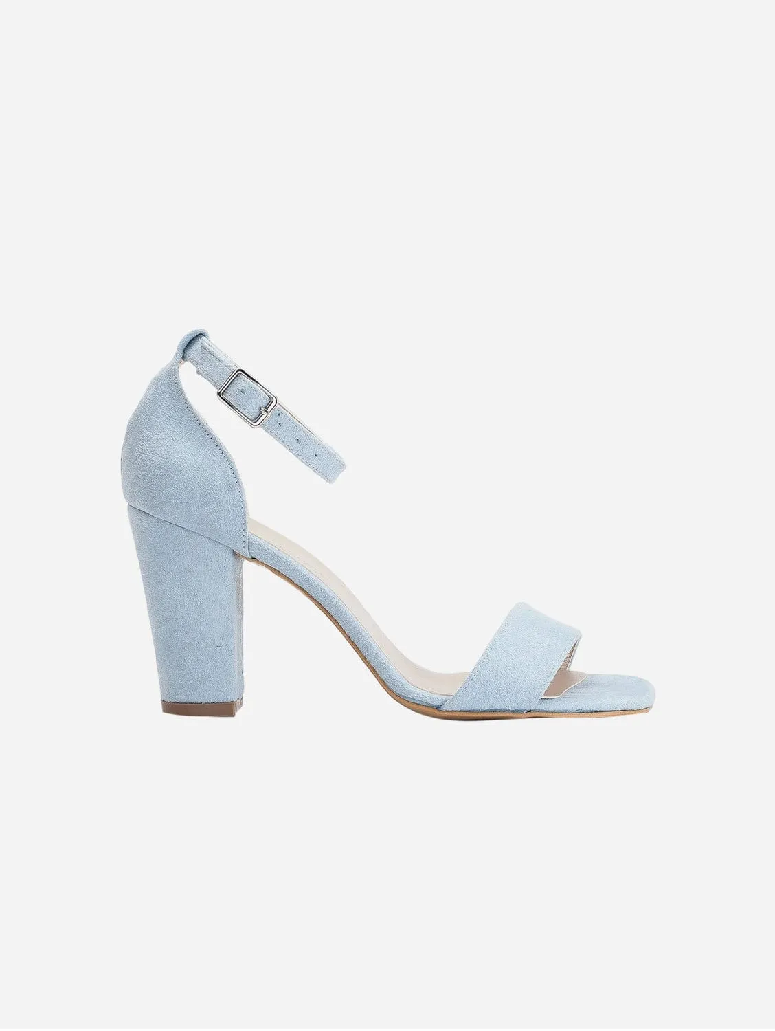 Jess Open Toe Block Vegan Suede Heels | Blue
