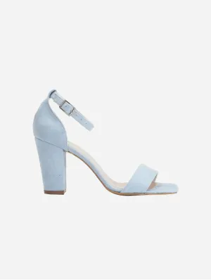 Jess Open Toe Block Vegan Suede Heels | Blue