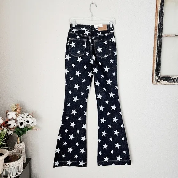 Judy Blue High Rise Dark Wash Star Print Flare Jeans Regular Sizes Americana NEW