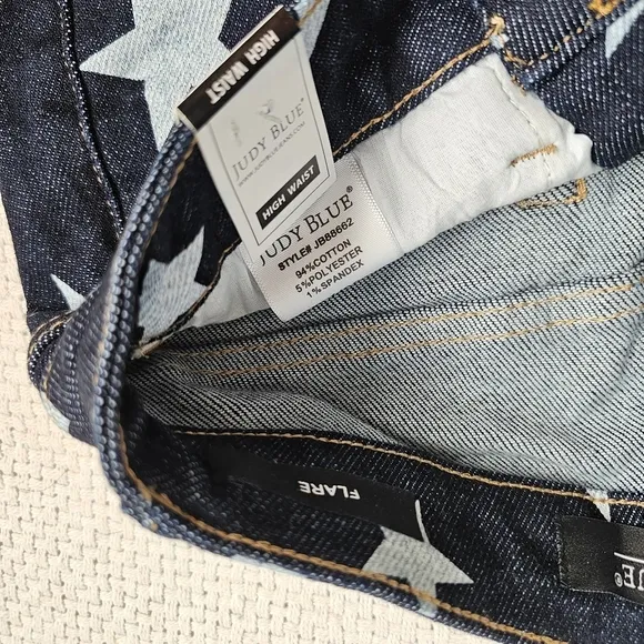 Judy Blue High Rise Dark Wash Star Print Flare Jeans Regular Sizes Americana NEW