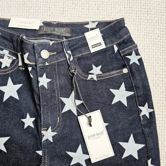 Judy Blue High Rise Dark Wash Star Print Flare Jeans Regular Sizes Americana NEW