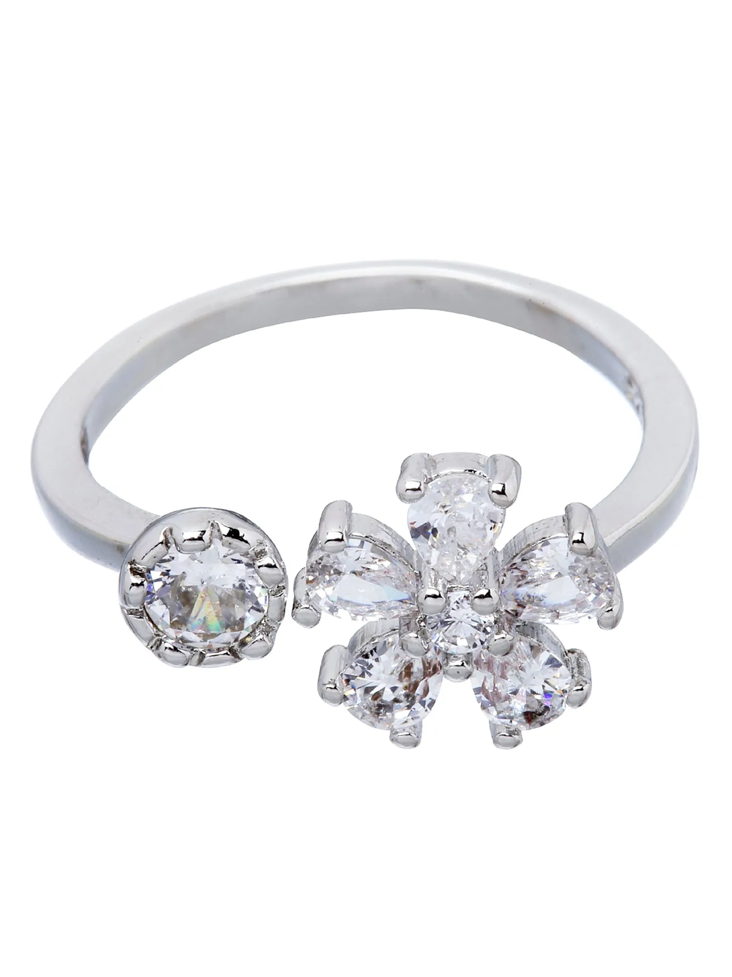Karatcart Flower Cut Austrian Crystal Adjustable Ring