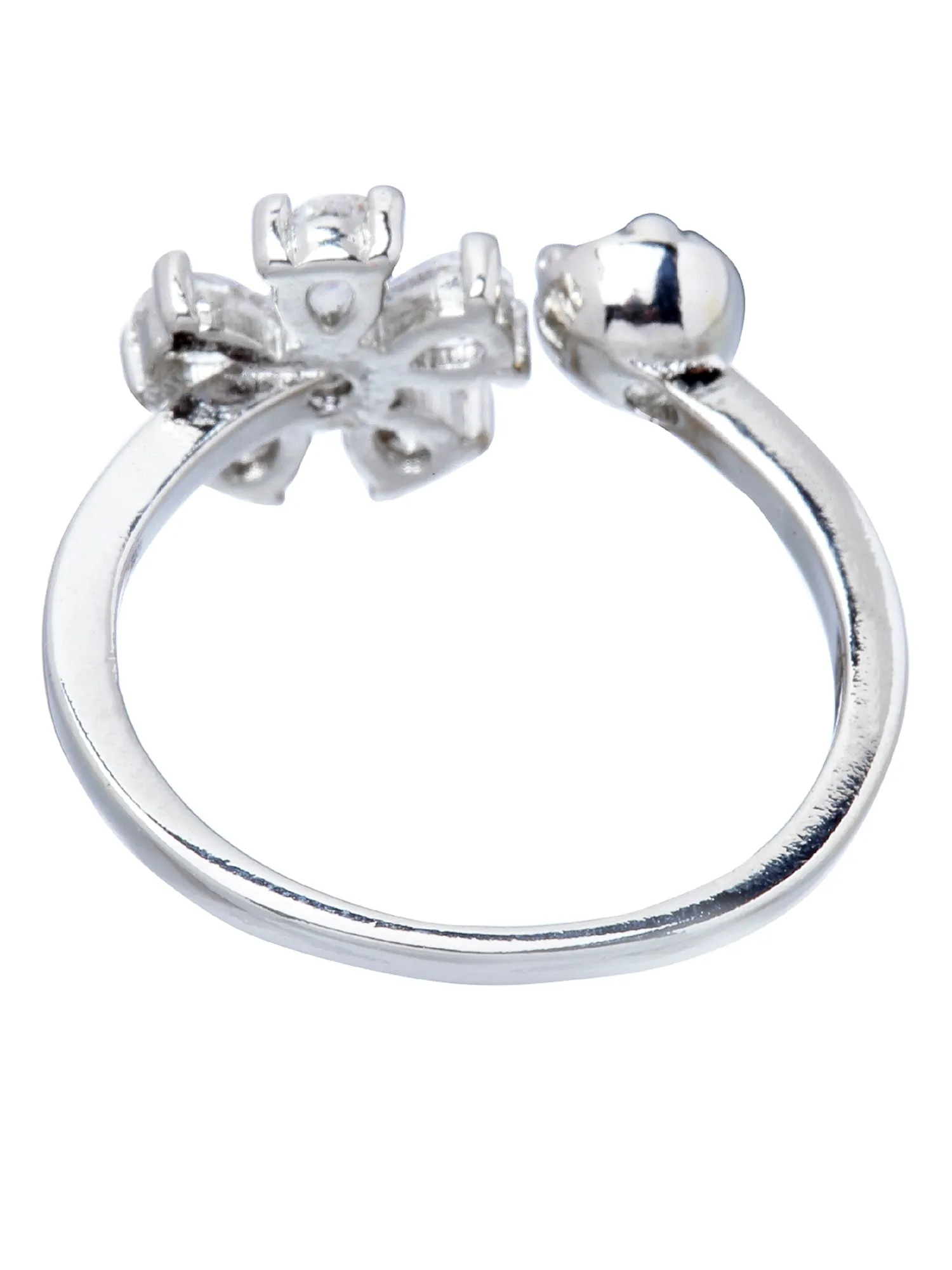 Karatcart Flower Cut Austrian Crystal Adjustable Ring