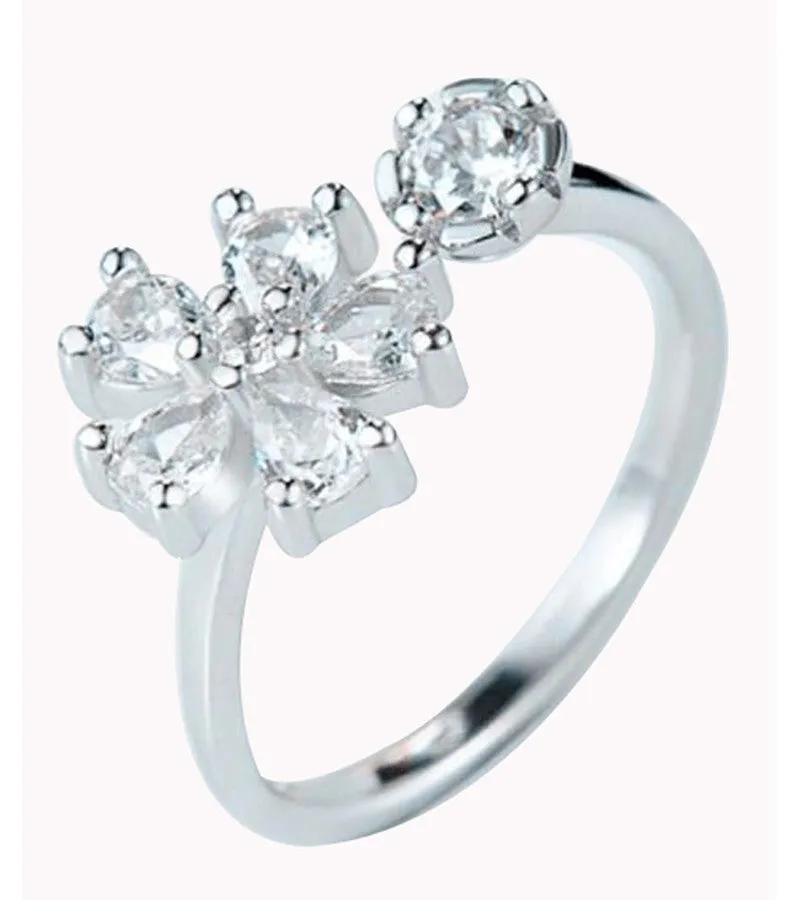 Karatcart Flower Cut Austrian Crystal Adjustable Ring