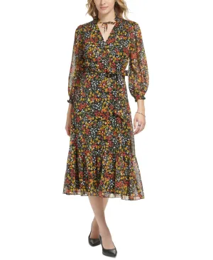 Karl Lagerfeld Paris Women's Floral-Print Midi Dress LD2HG420 Black Multi 2