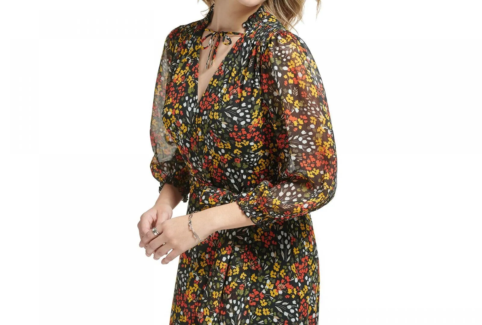 Karl Lagerfeld Paris Women's Floral-Print Midi Dress LD2HG420 Black Multi 2