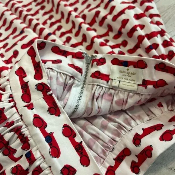 Kate Spade Monaco Red Race Car Pleated Skirt Size 2 Women's Short Skirt