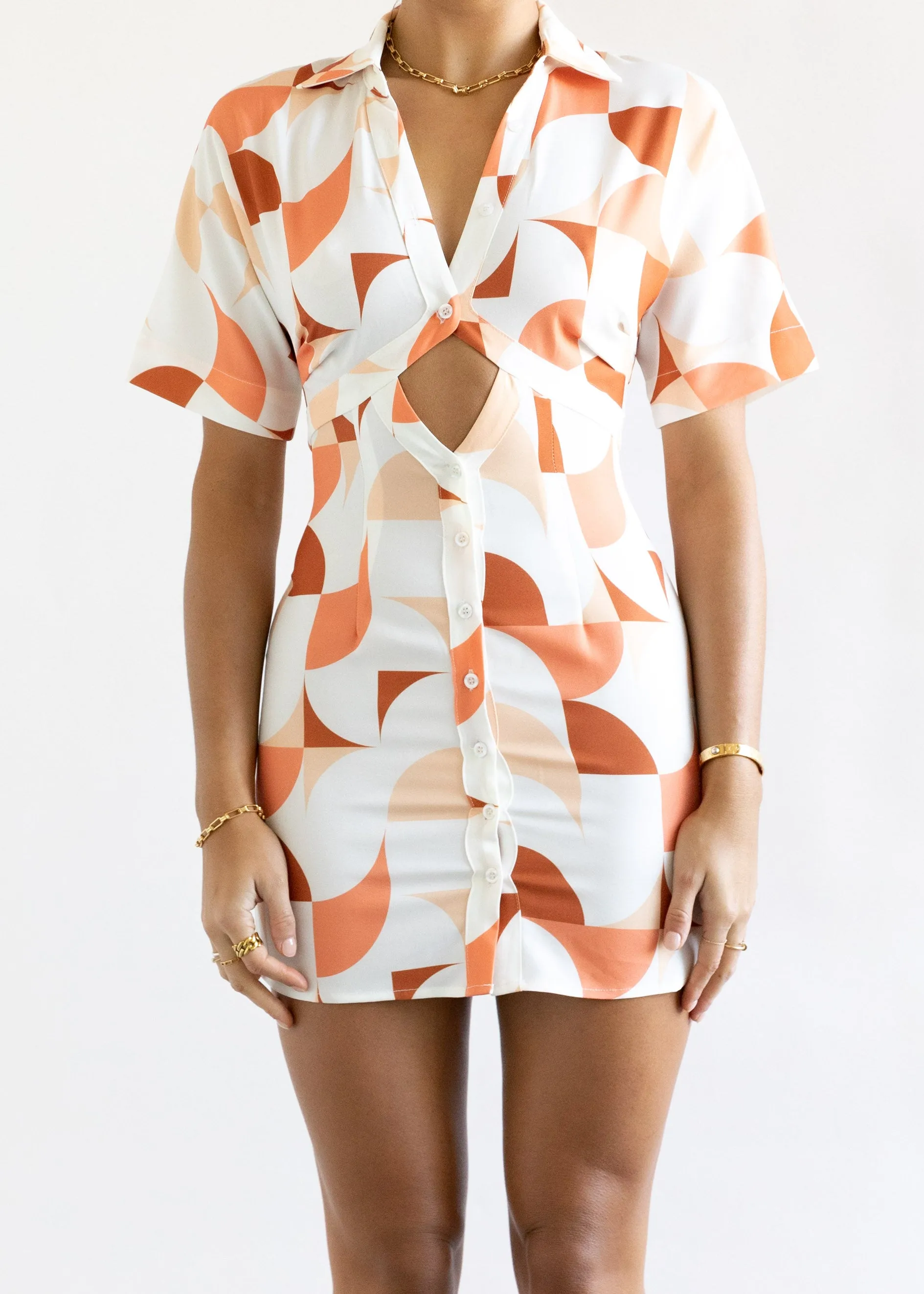 Kiaan Shirt Dress - Peach Geo