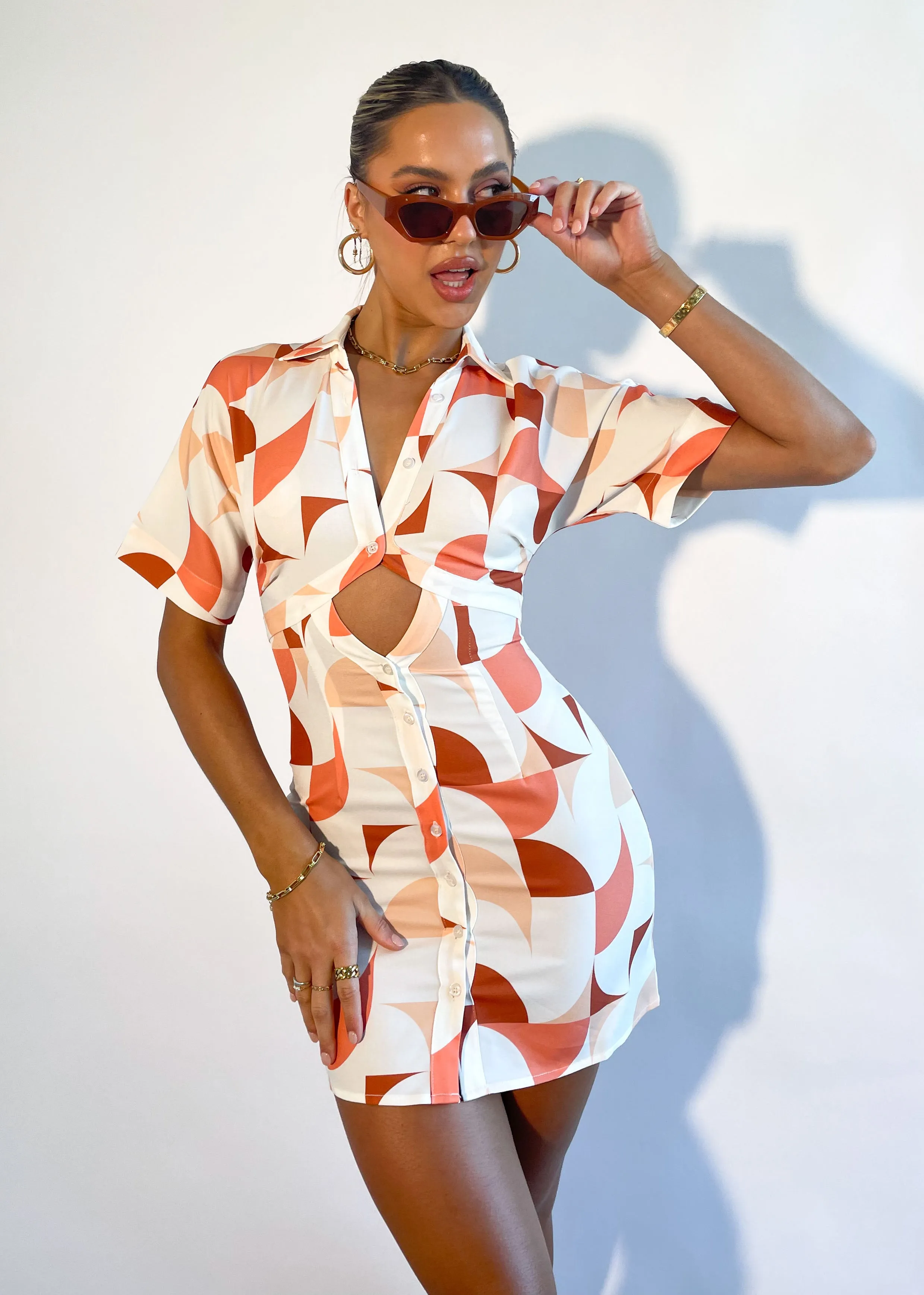 Kiaan Shirt Dress - Peach Geo