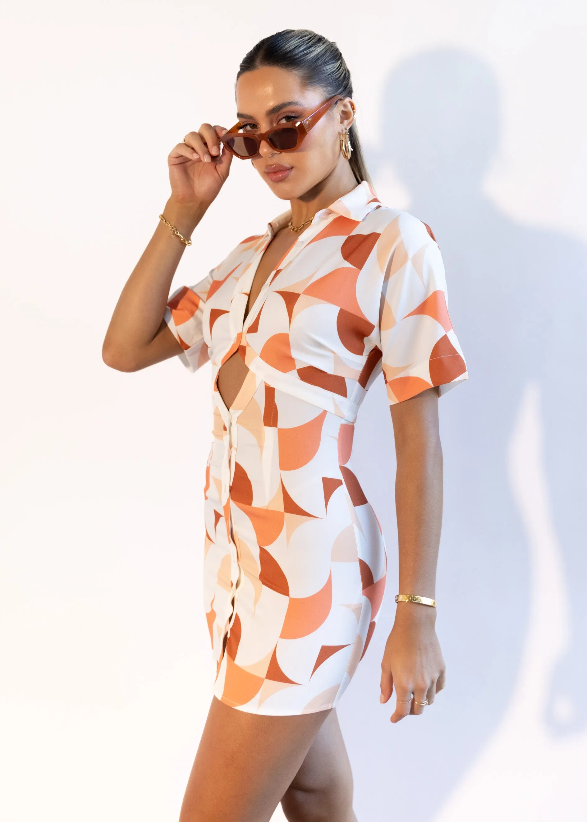 Kiaan Shirt Dress - Peach Geo