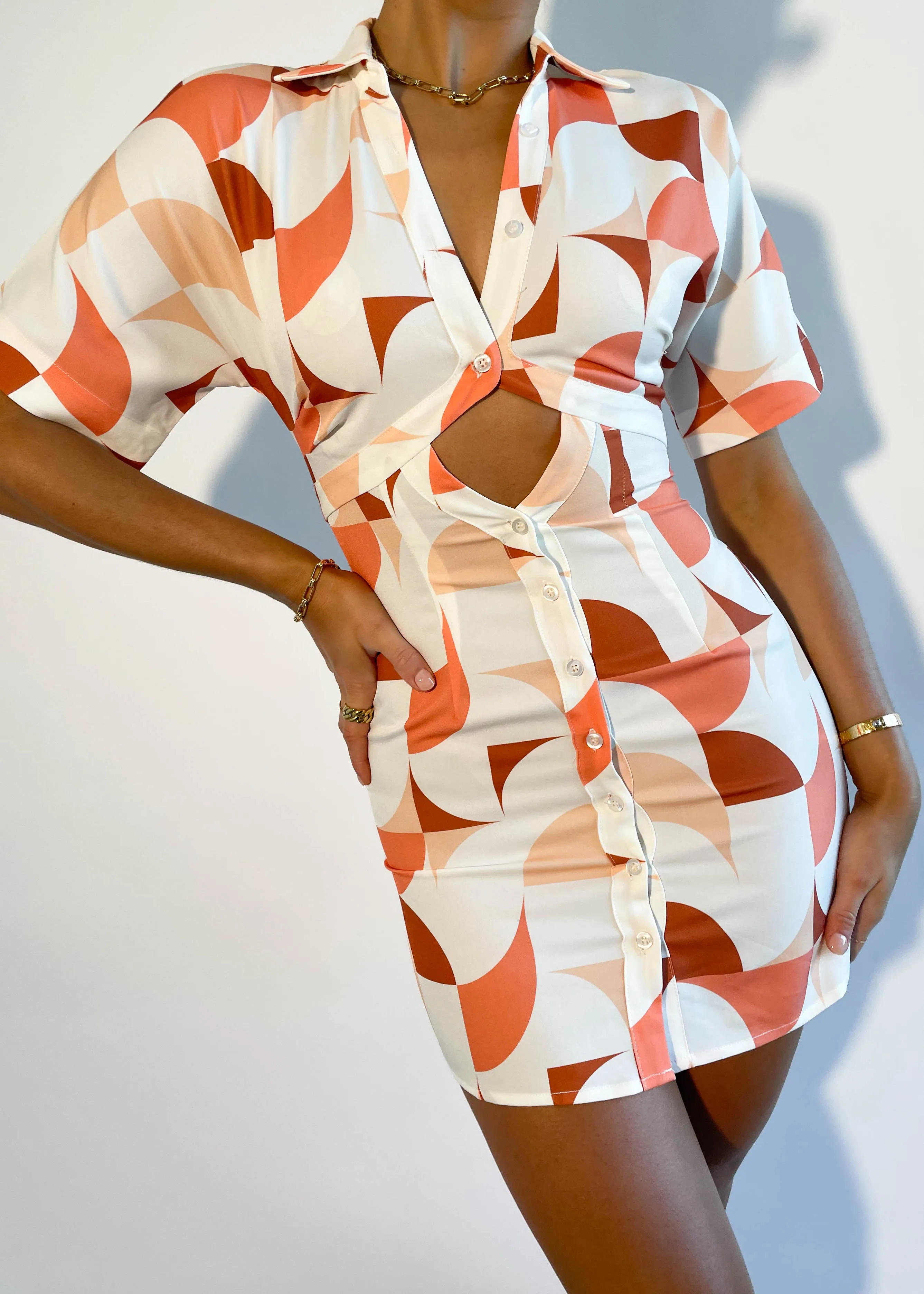 Kiaan Shirt Dress - Peach Geo