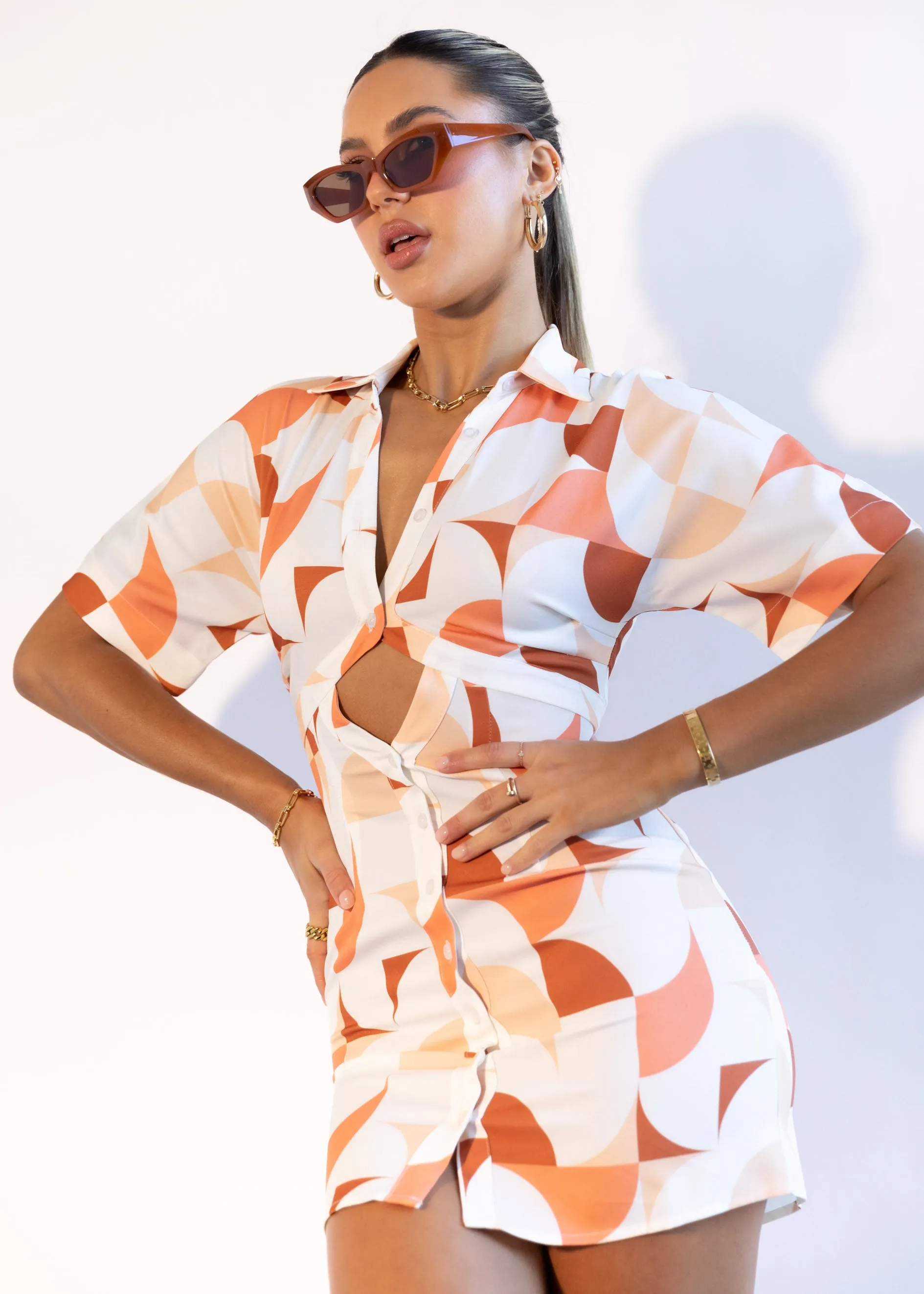 Kiaan Shirt Dress - Peach Geo