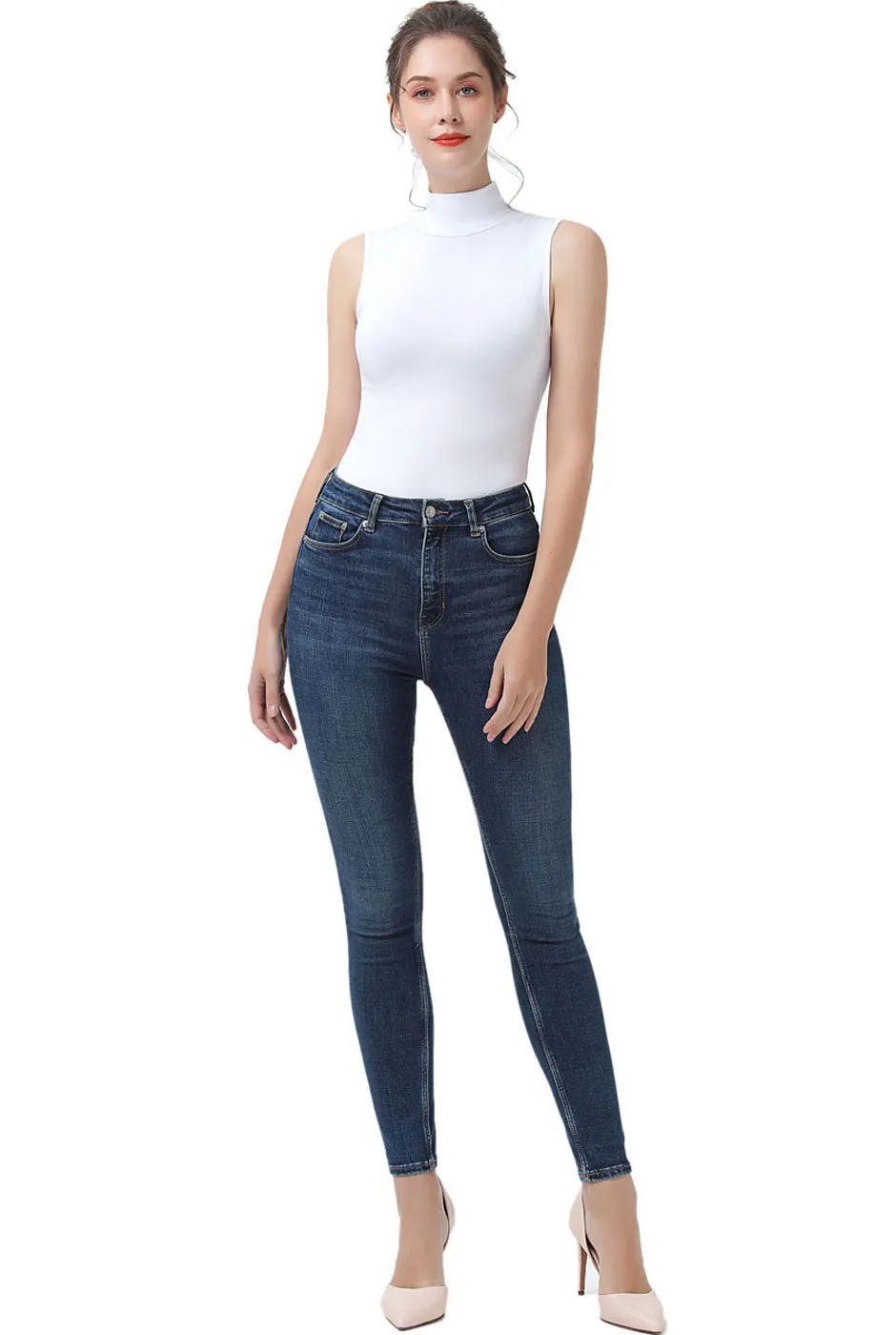 Kimi   Kai Women's Turtleneck Sleeveless Bodysuit