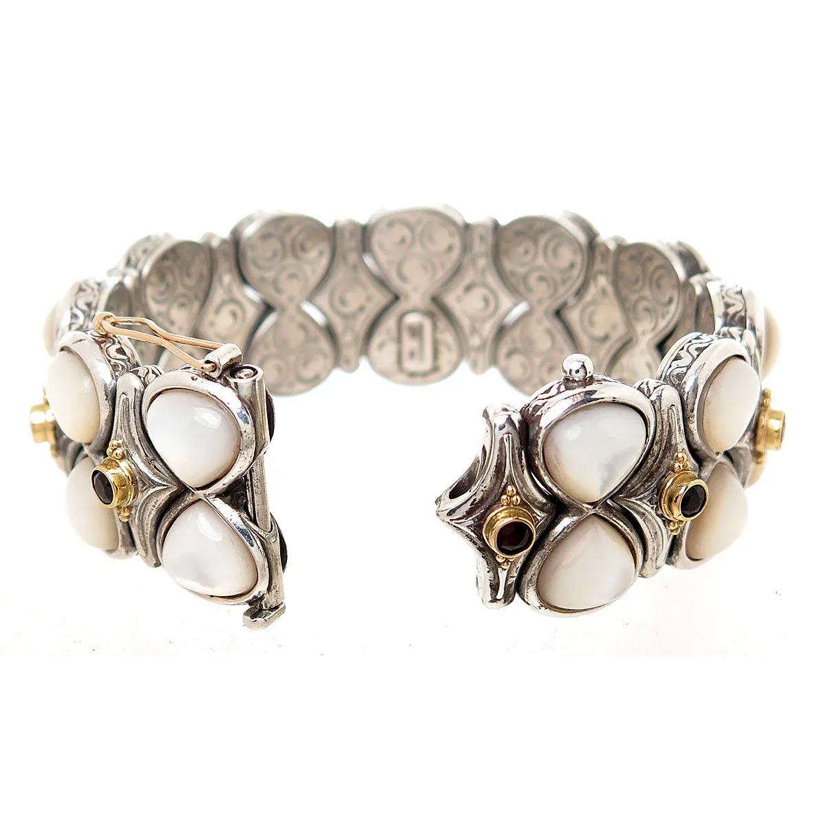 Konstantino Silver & 18kt Gold Mother of Pearl & Garnet Bracelet