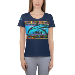 Ladies Dolphin Mother & Baby All-Over Print Women's Athletic T-shirt