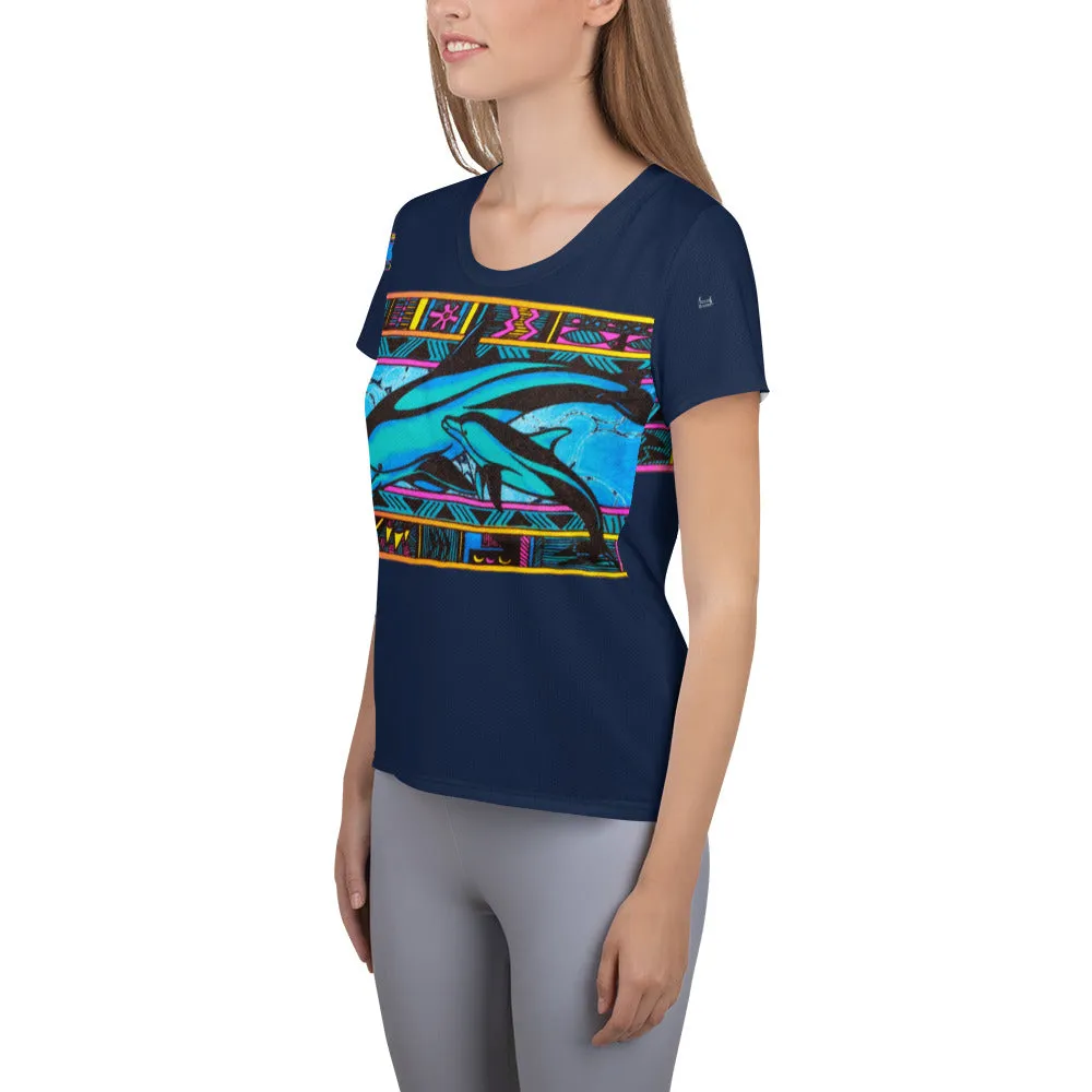 Ladies Dolphin Mother & Baby All-Over Print Women's Athletic T-shirt