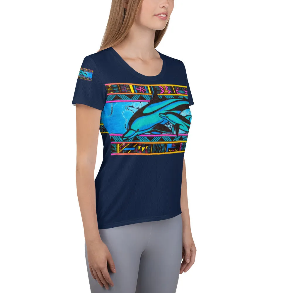 Ladies Dolphin Mother & Baby All-Over Print Women's Athletic T-shirt
