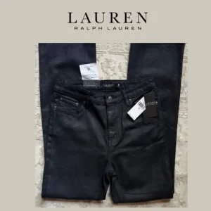 LAUREN RALPH LAUREN BLK Coated Denim Hi-Rise Full-Length-Boot Jeans 10 NWT $145