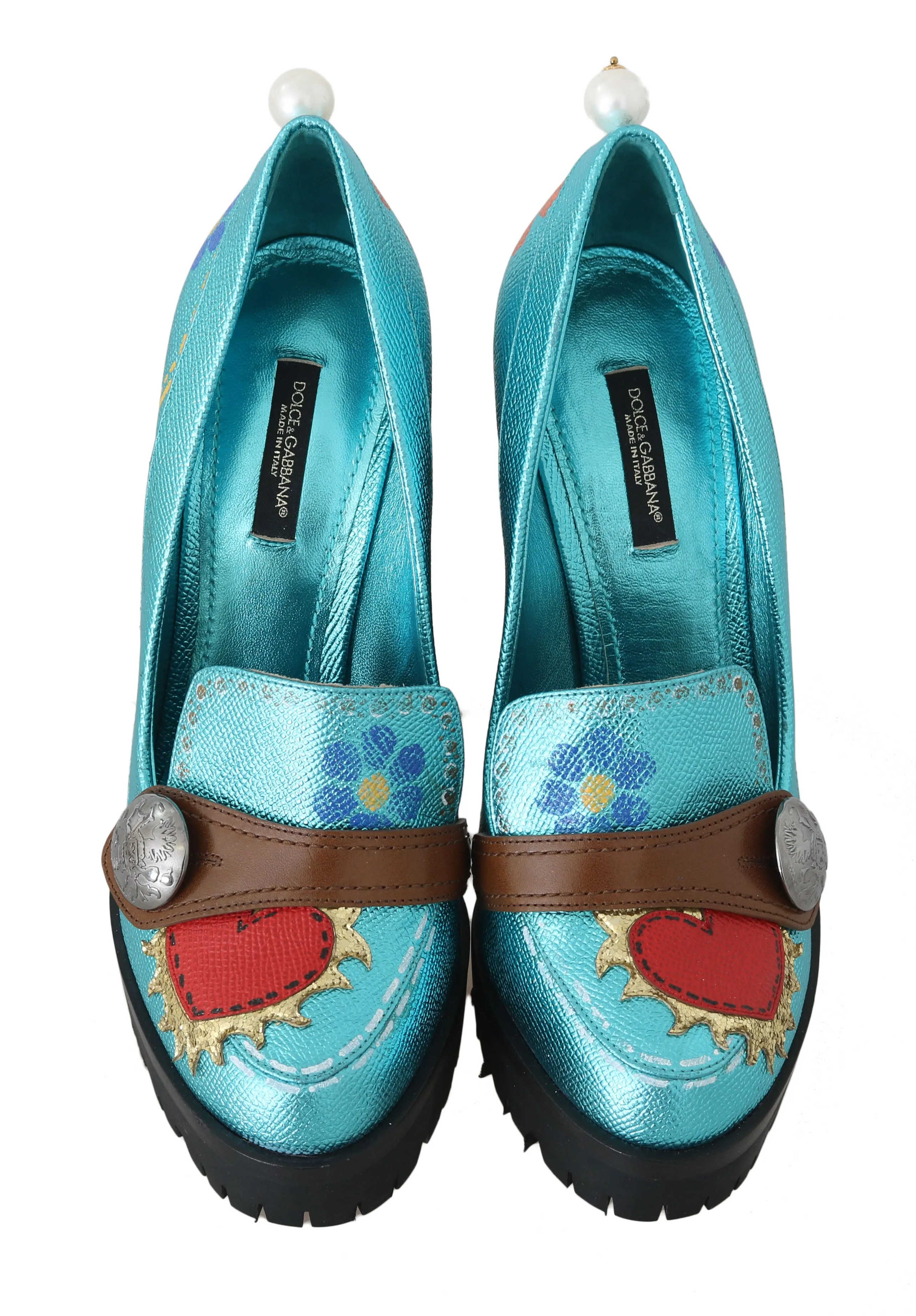Leather Handpainted Heart Pumps