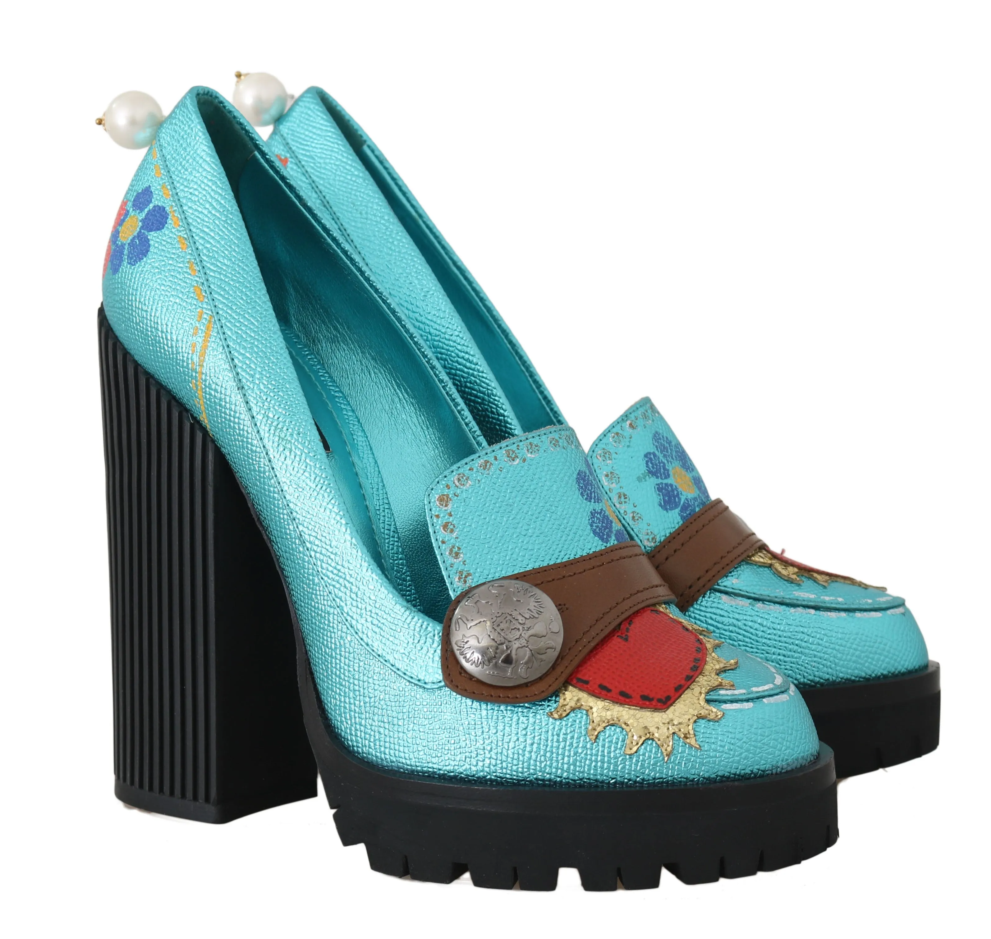 Leather Handpainted Heart Pumps