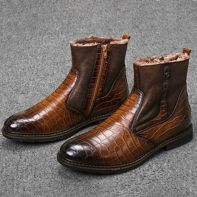 Leather Men Winter Boots Size 40-45 Handmade Warm Men Winter Shoes