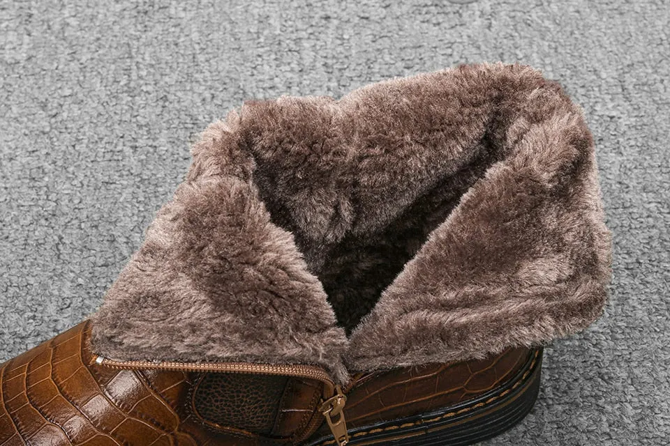 Leather Men Winter Boots Size 40-45 Handmade Warm Men Winter Shoes