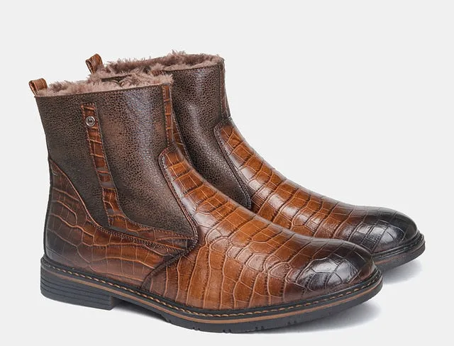Leather Men Winter Boots Size 40-45 Handmade Warm Men Winter Shoes