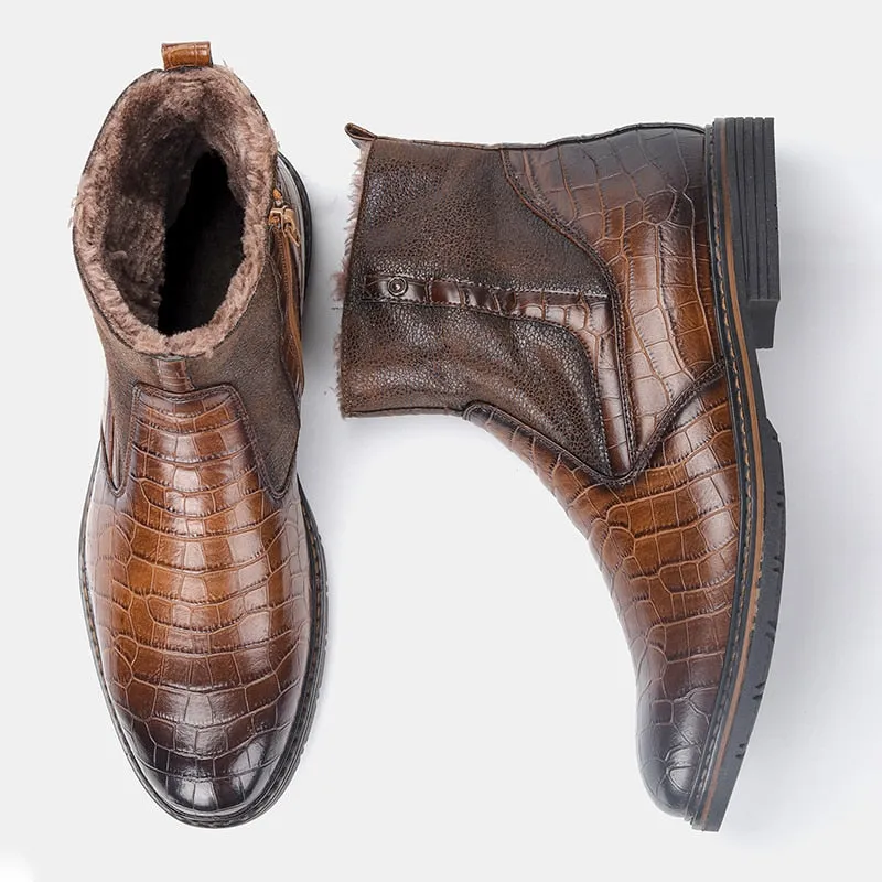 Leather Men Winter Boots Size 40-45 Handmade Warm Men Winter Shoes