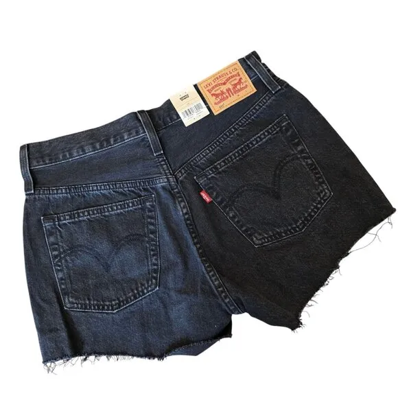 Levis Women's Denim 501 Short High Rise Fitted Raw Hem Black Size 28