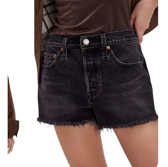 Levis Women's Denim 501 Short High Rise Fitted Raw Hem Black Size 28