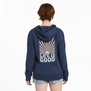 Life is Good Women's Retro Sunburst Simply True Fleece Zip Hoodie