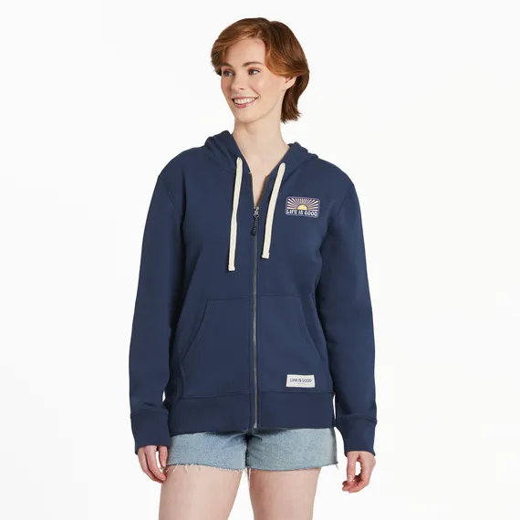 Life is Good Women's Retro Sunburst Simply True Fleece Zip Hoodie