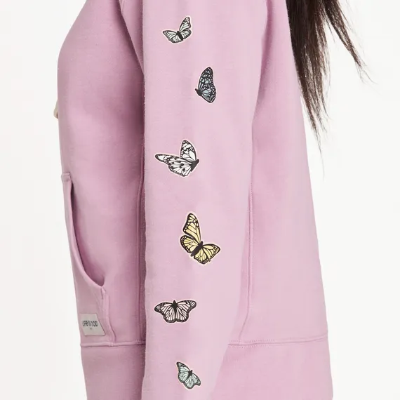 Life is Good Women's Vertical Butterflies Simply True Fleece Hoodie