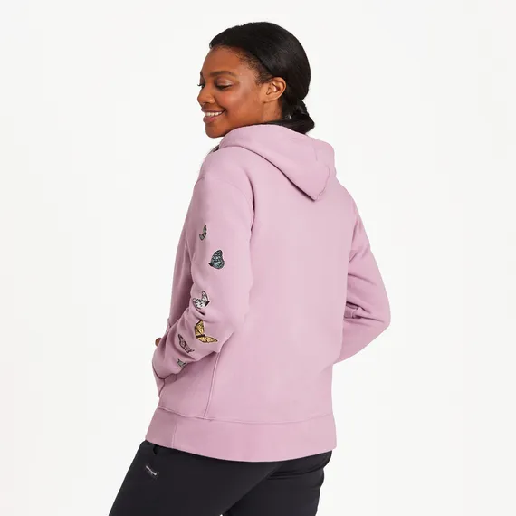 Life is Good Women's Vertical Butterflies Simply True Fleece Hoodie