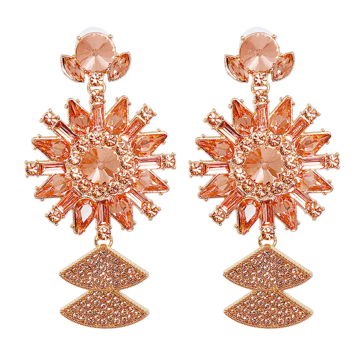 Light Pink Crystal & Cubic Zirconia 18K Gold-Plated Sunflower Drop Earrings