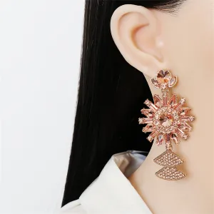 Light Pink Crystal & Cubic Zirconia 18K Gold-Plated Sunflower Drop Earrings