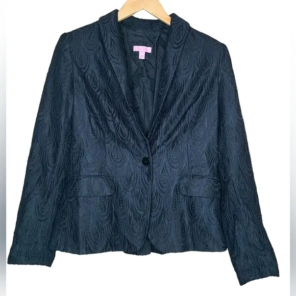 Lilly Pulitzer Campbell Black Feather Lace Blazer Longsleeve Women's Size 4