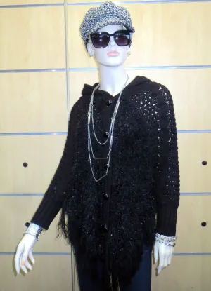 Lily | Crochet Sweater Poncho Black & Silver