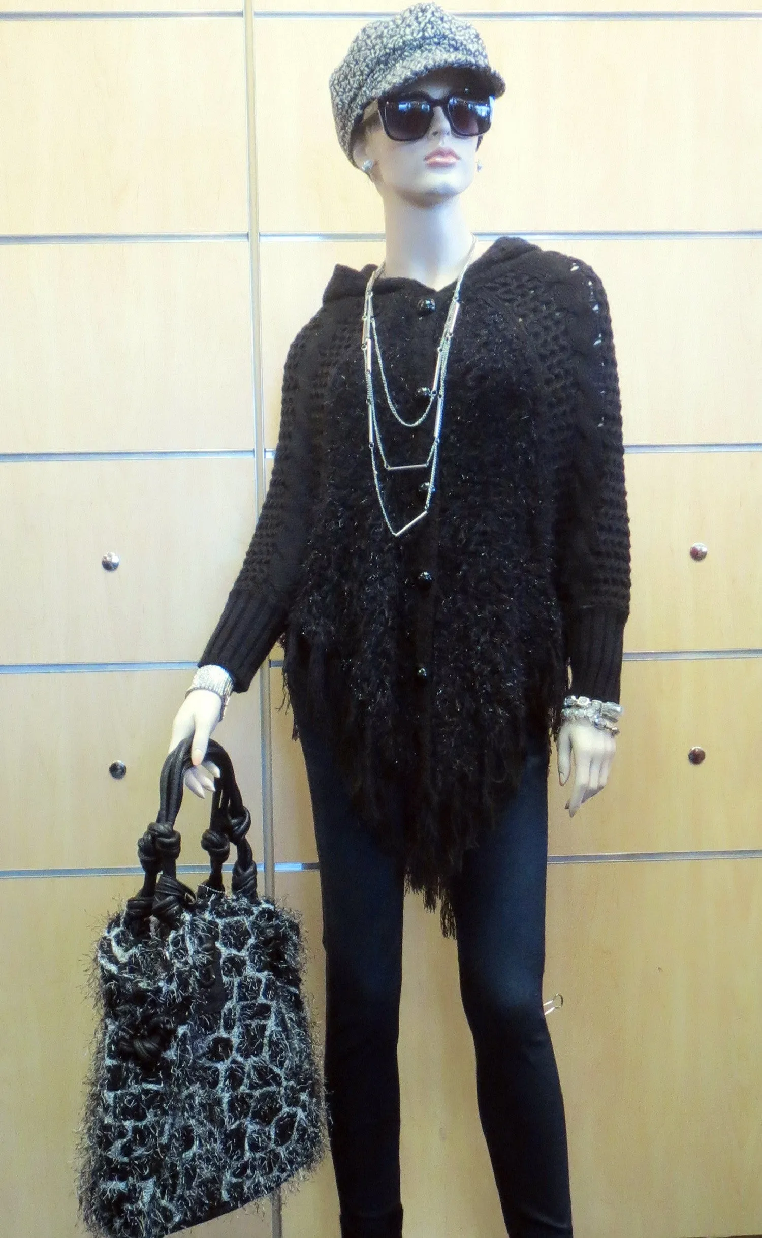 Lily | Crochet Sweater Poncho Black & Silver