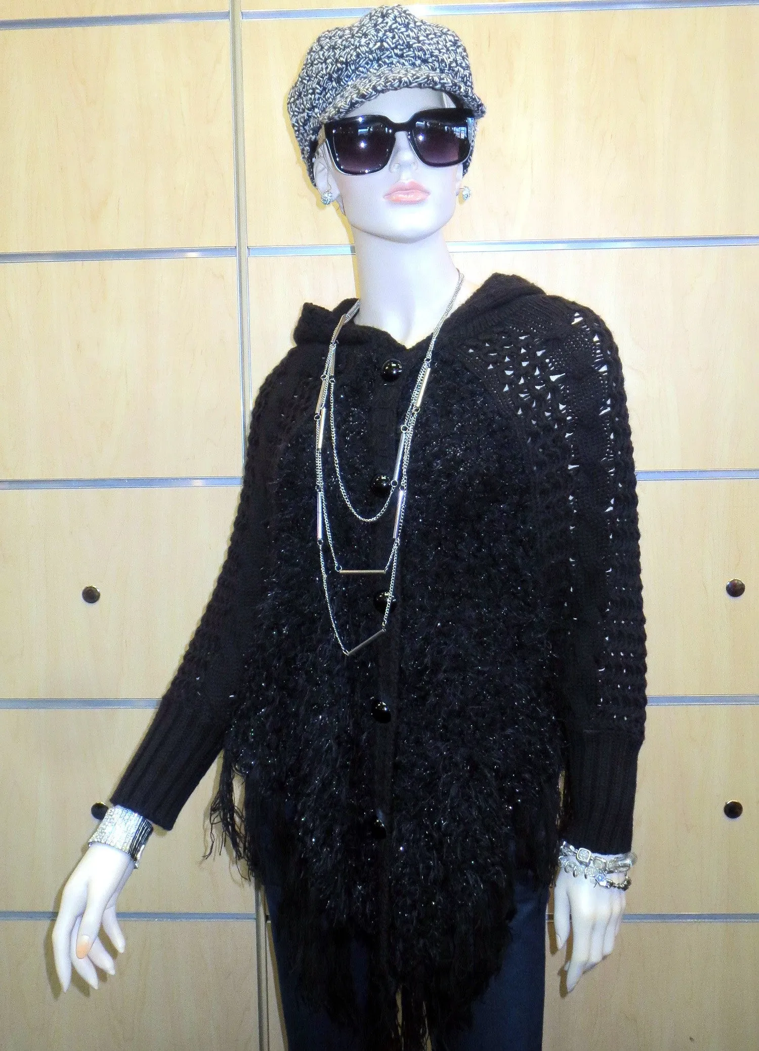 Lily | Crochet Sweater Poncho Black & Silver