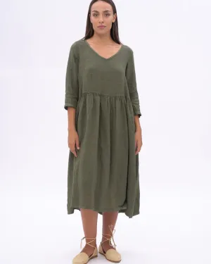 Linen V-neck Tiered Dress