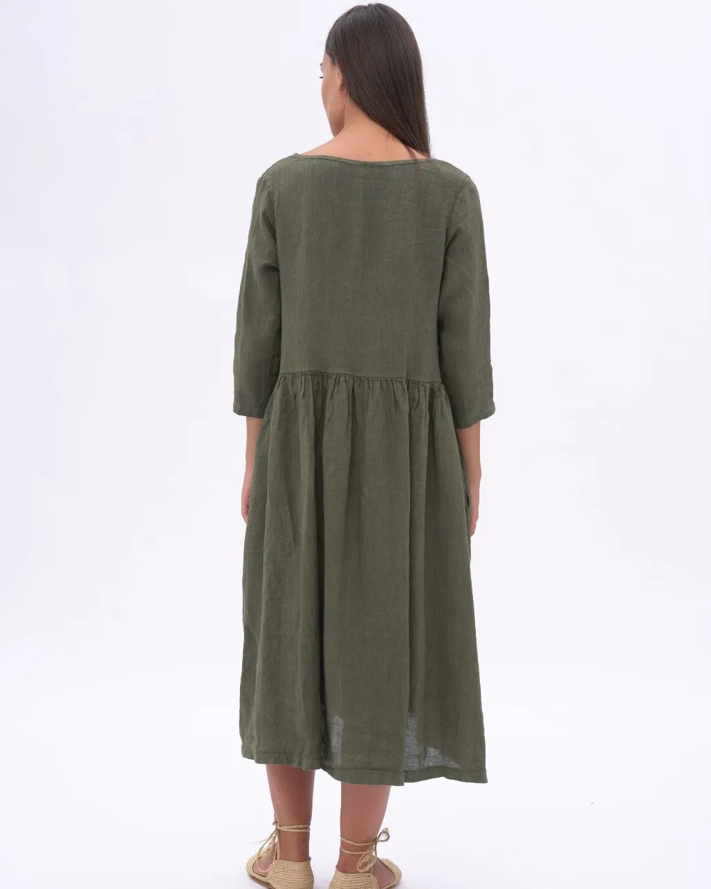 Linen V-neck Tiered Dress